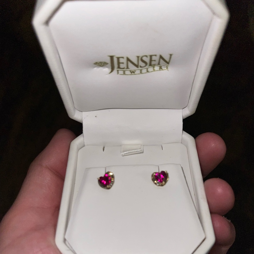 10k gold earings, I believe they are ruby and they have an accent diamond